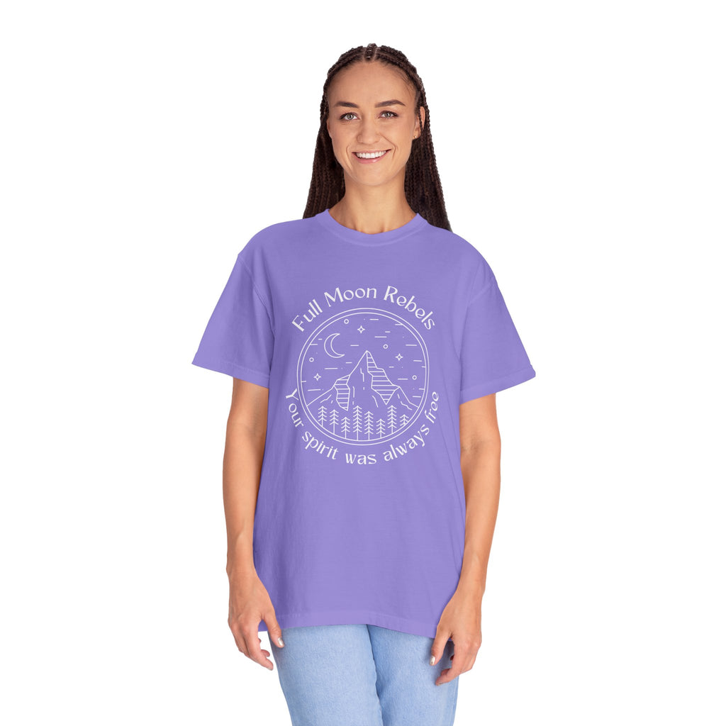 Full Moon Rebels mountain line art T-shirt | Your Spirit Was Always Free