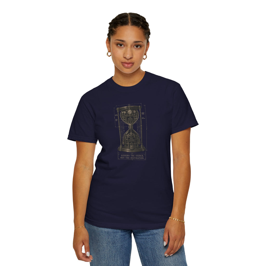 Hourglass Diagram Manage the Source Not the Destination T-shirt | Accountability Illustration