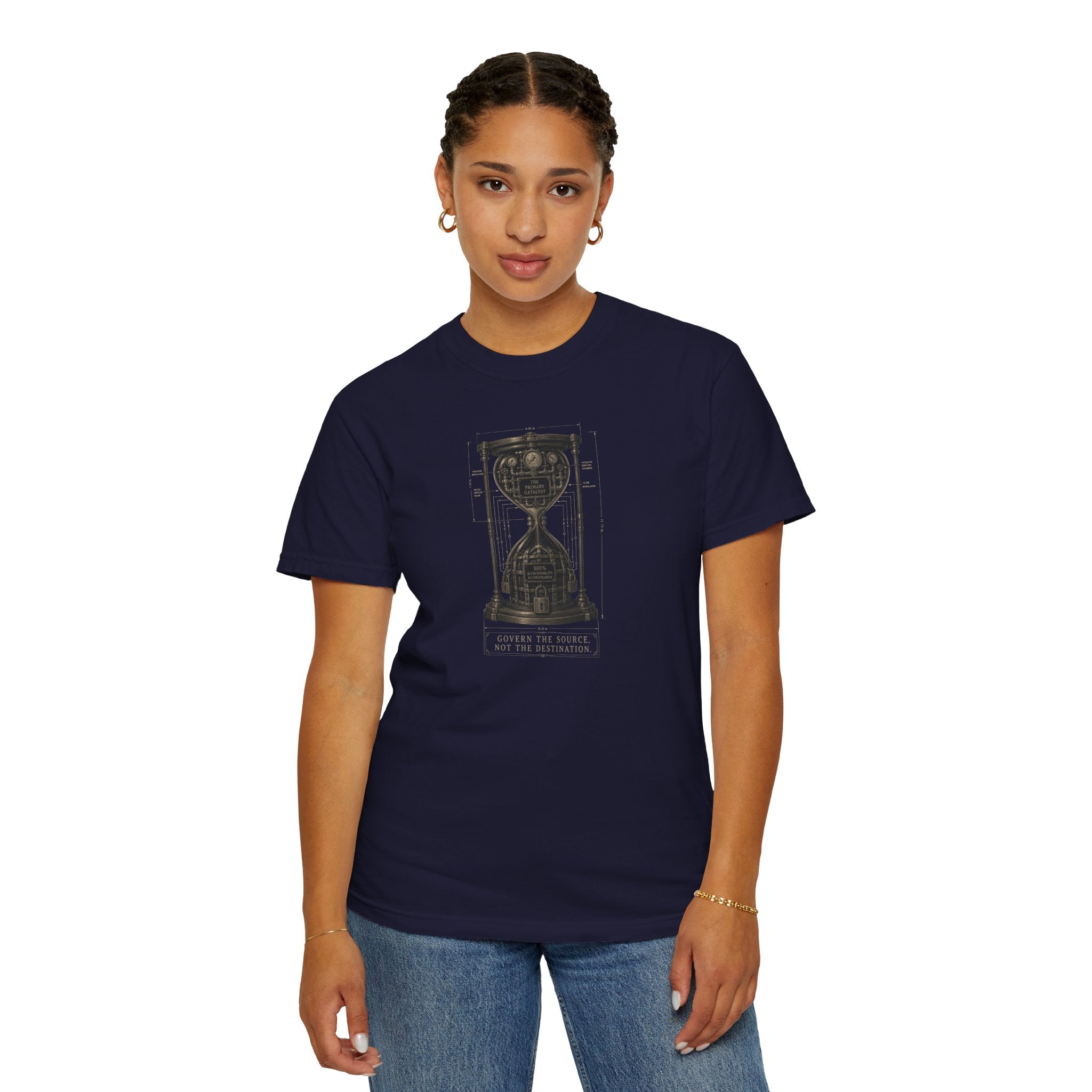 Hourglass Diagram Manage the Source Not the Destination T-shirt | Accountability Illustration