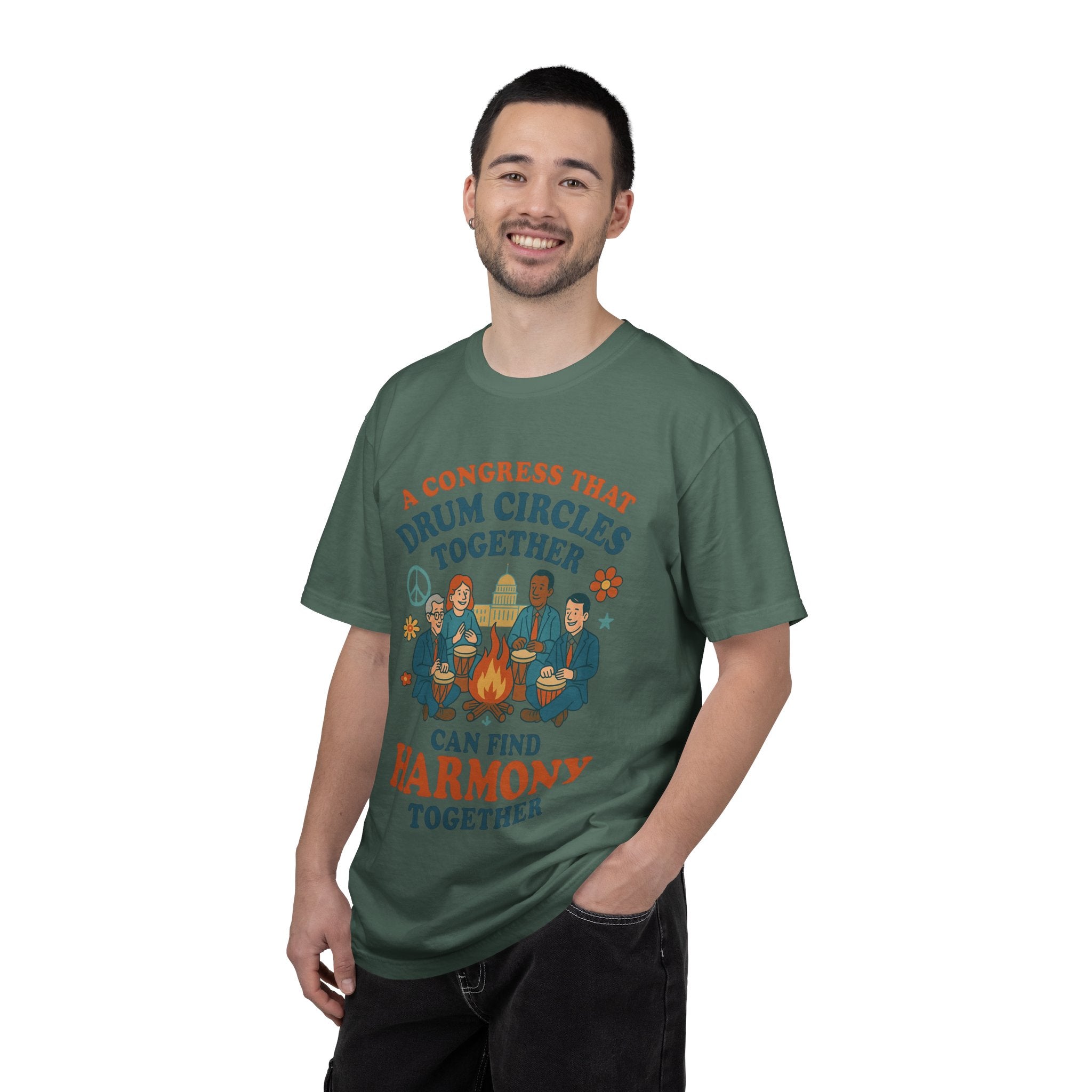 Congress Drum Circles Together Can Find Harmony T-Shirt | Peaceful Protest Graphic Tee