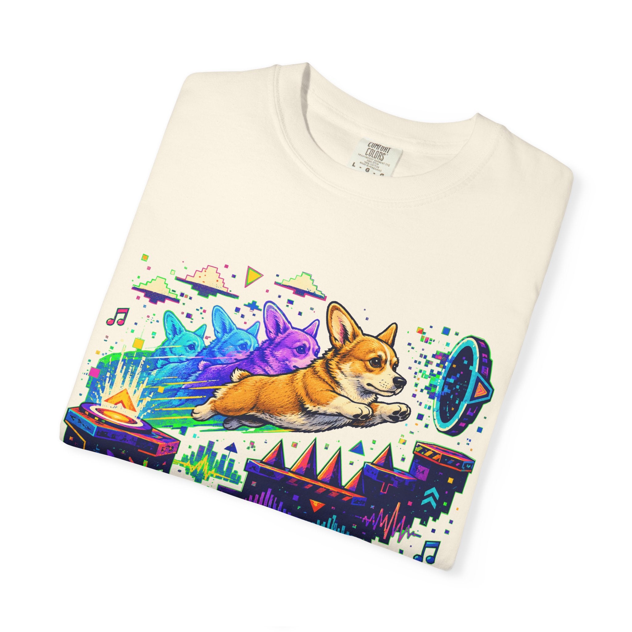 Corgi Galaxy Surf T-Shirt — Colorful Space Adventure Tee