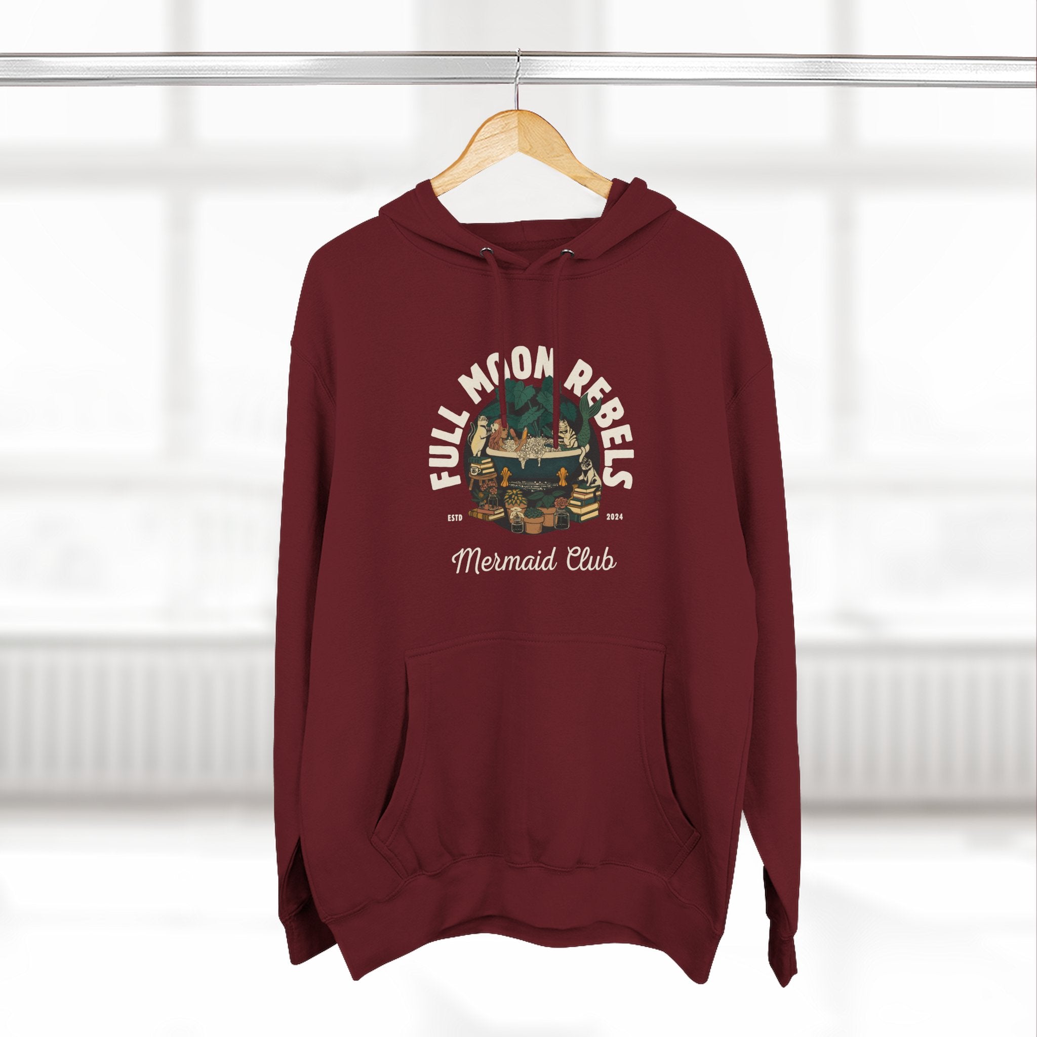 Mermaid Self-Care Hoodie — 'Me Time' Bathtub, Books & Cats Vibe