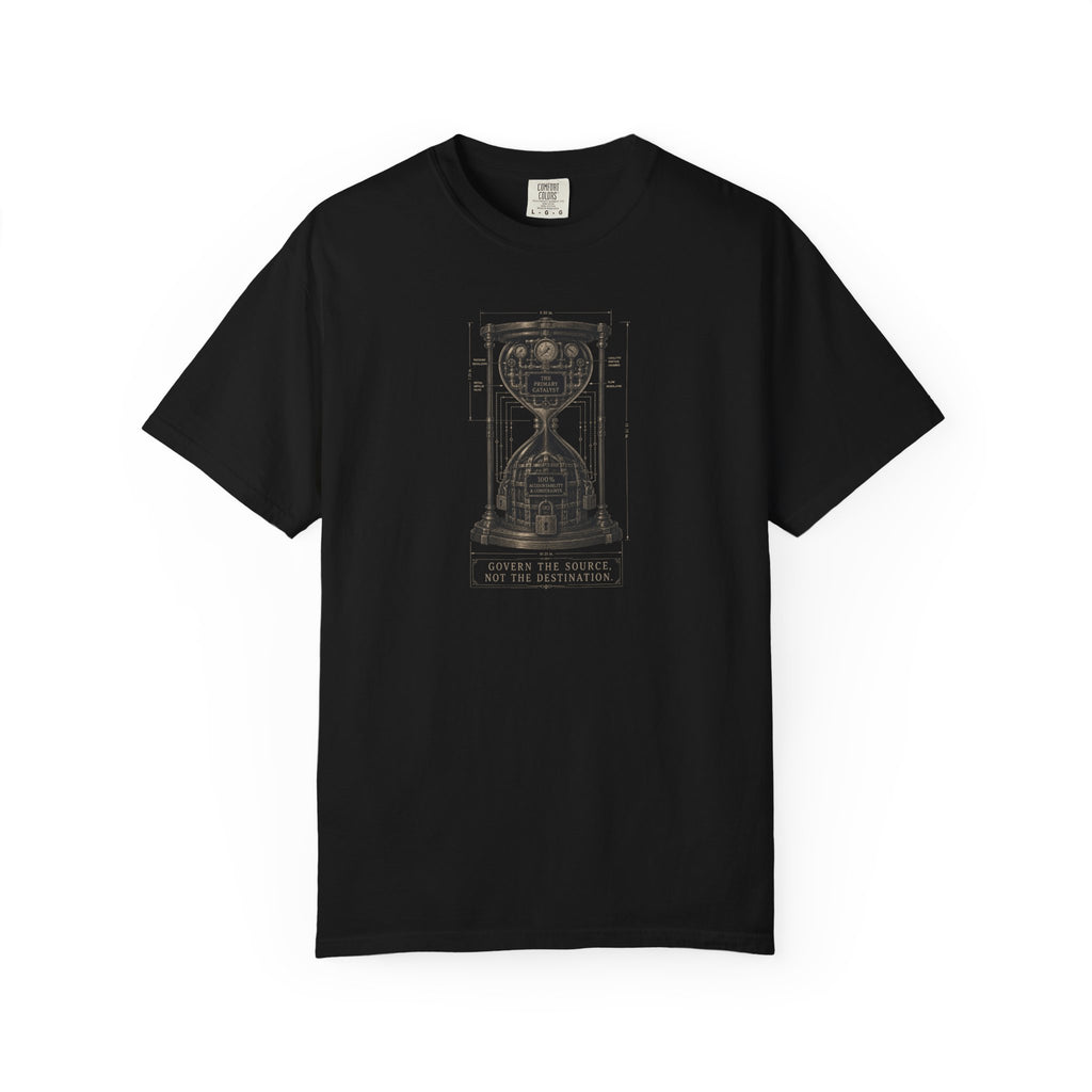 Hourglass Diagram Manage the Source Not the Destination T-shirt | Accountability Illustration