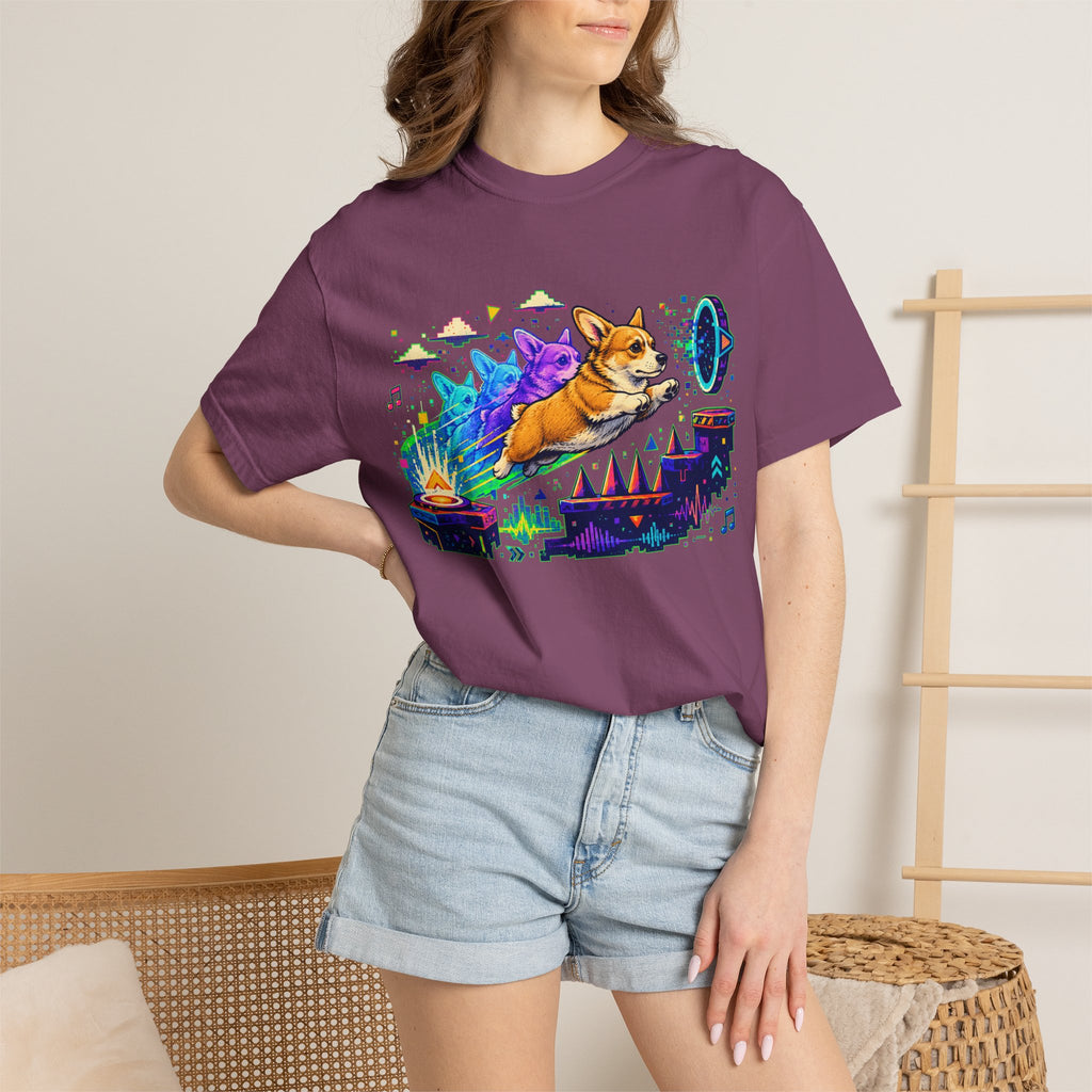 Corgi Galaxy Surf T-Shirt — Colorful Space Adventure Tee