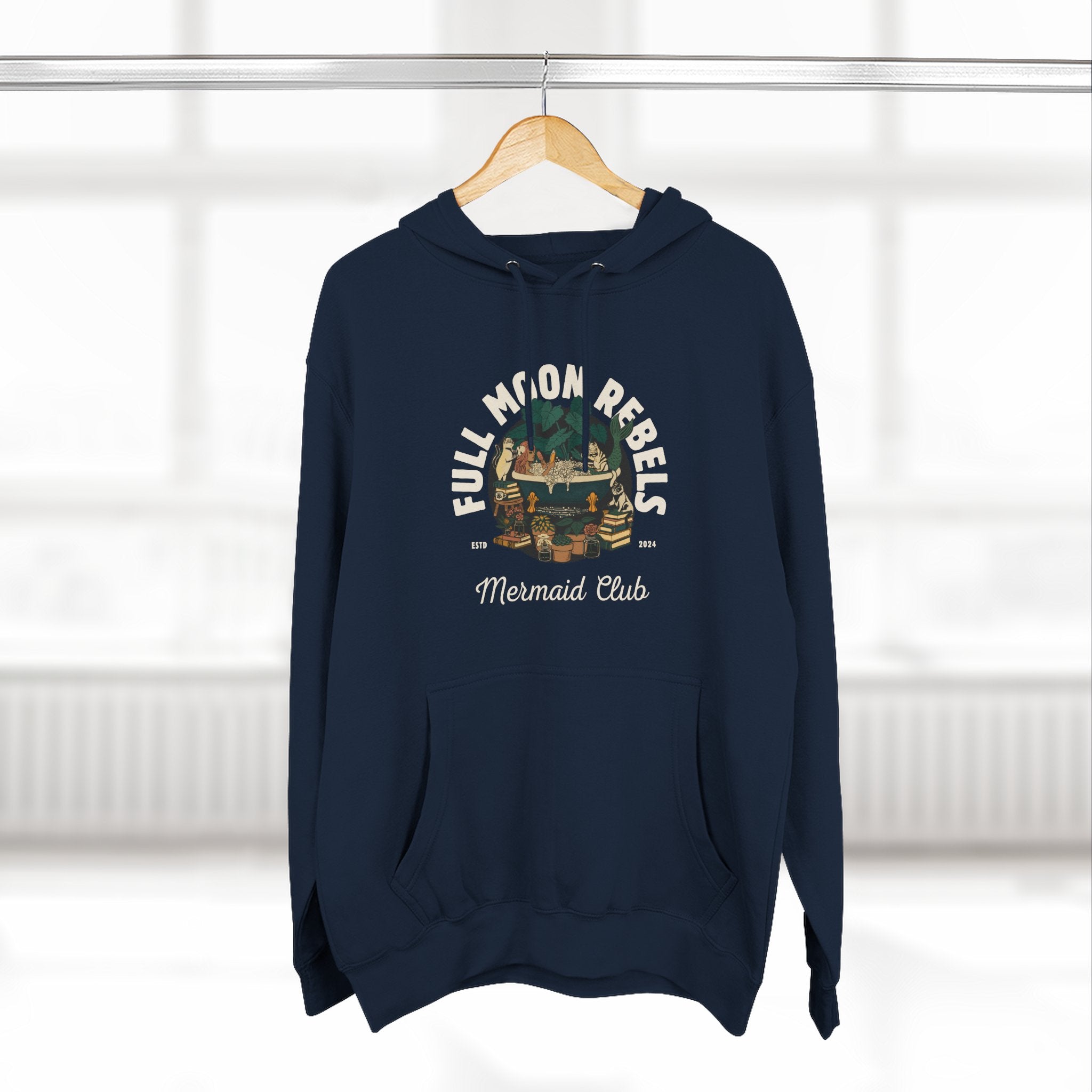 Mermaid Self-Care Hoodie — 'Me Time' Bathtub, Books & Cats Vibe