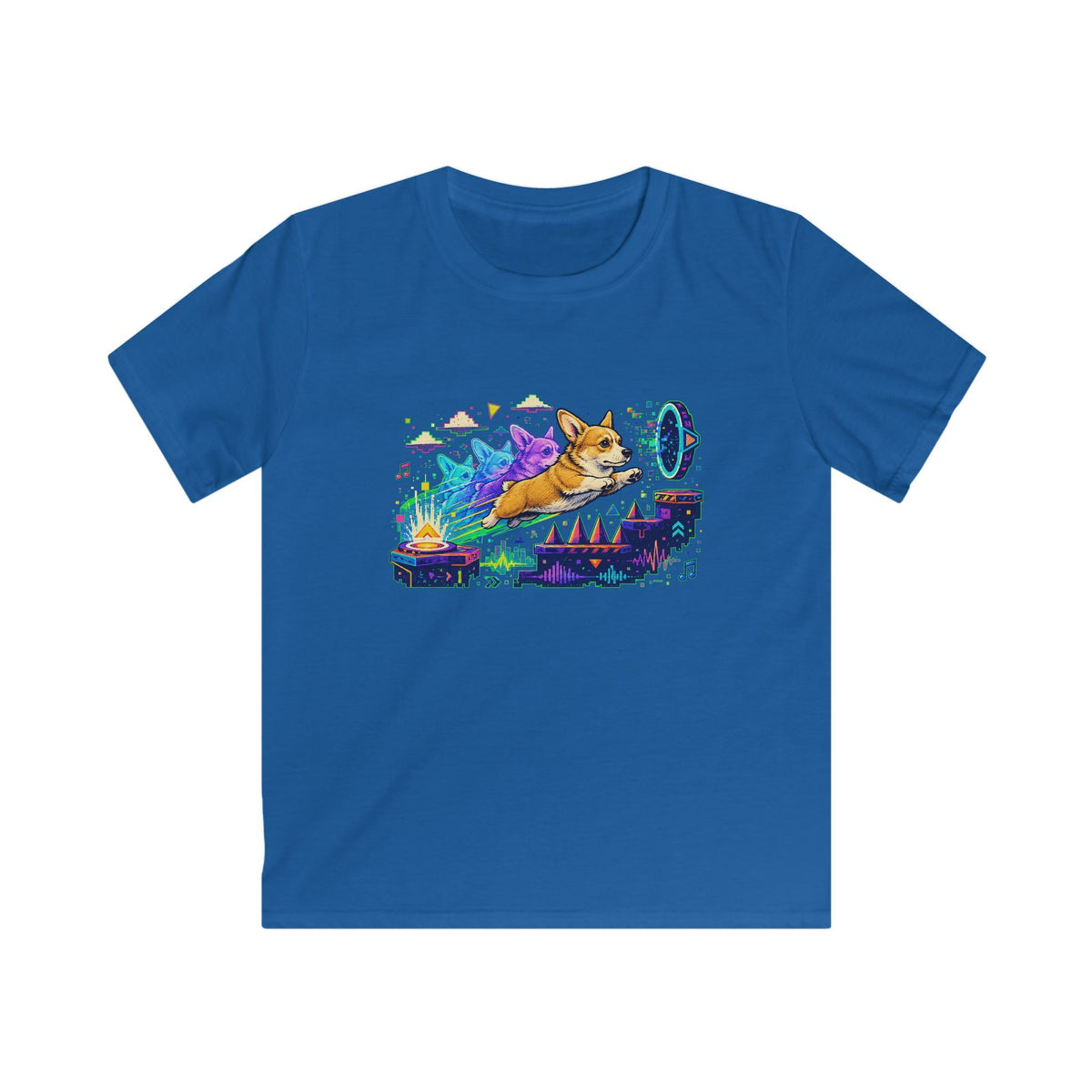 Kids Corgi Space Adventure Tee — "Rocket Dog" Geometry Dash Graphic Tee