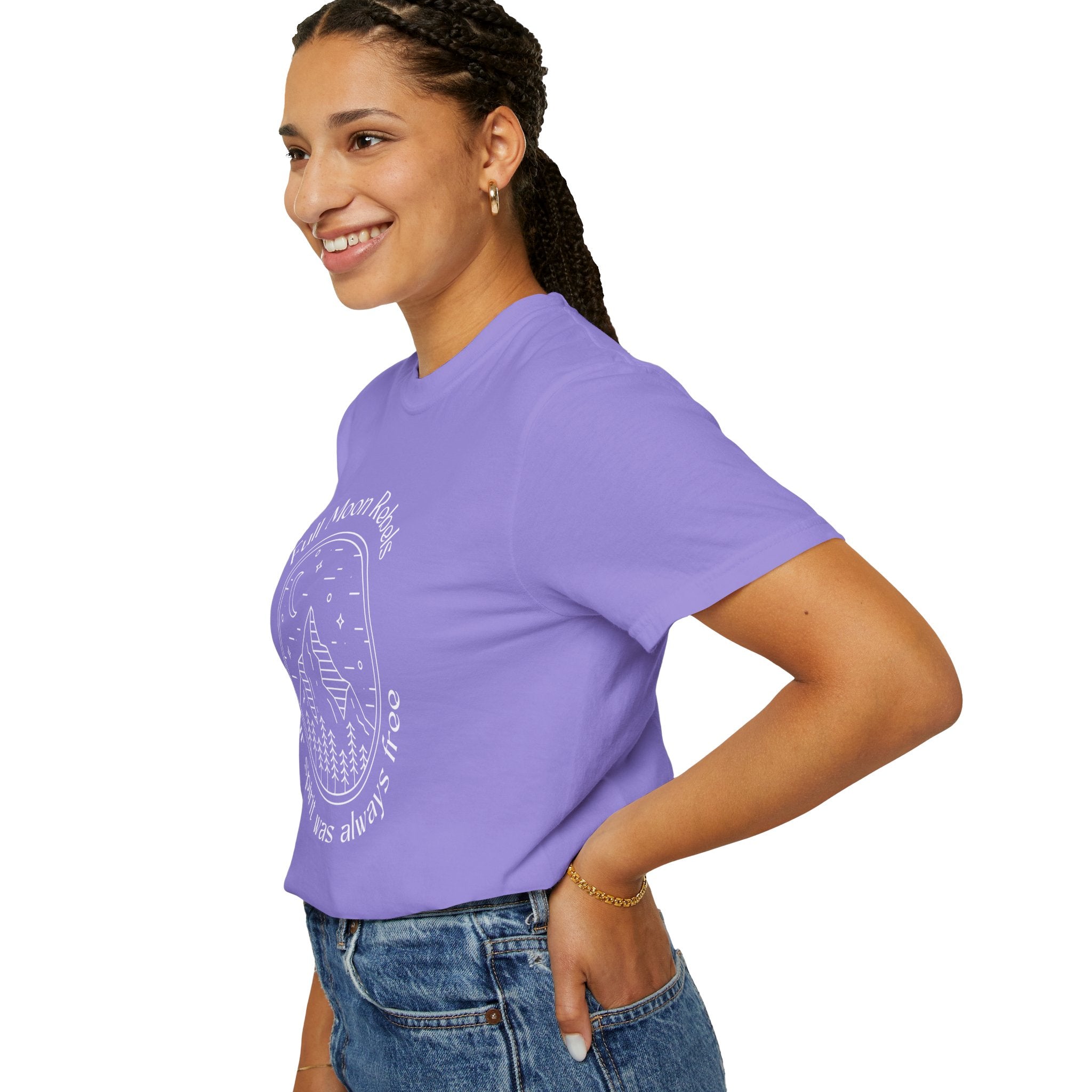 Full Moon Rebels mountain line art T-shirt | Your Spirit Was Always Free