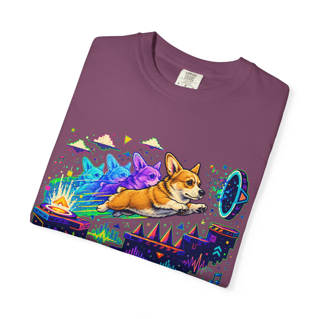 Corgi Galaxy Surf T-Shirt — Colorful Space Adventure Tee