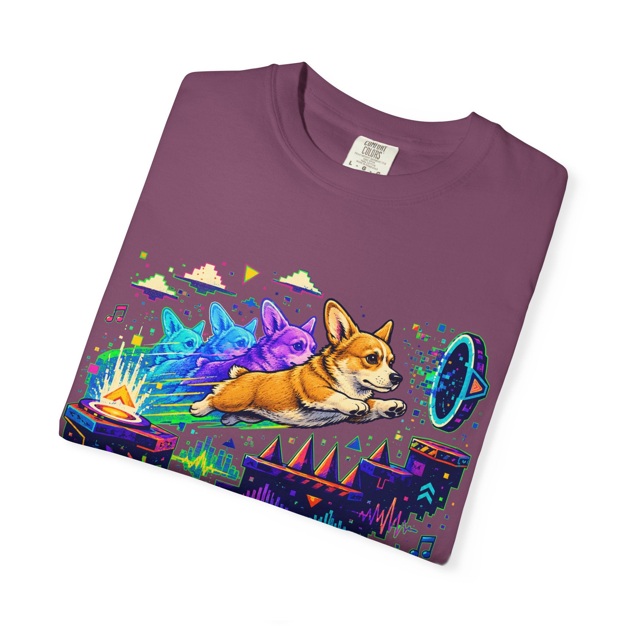Corgi Galaxy Surf T-Shirt — Colorful Space Adventure Tee