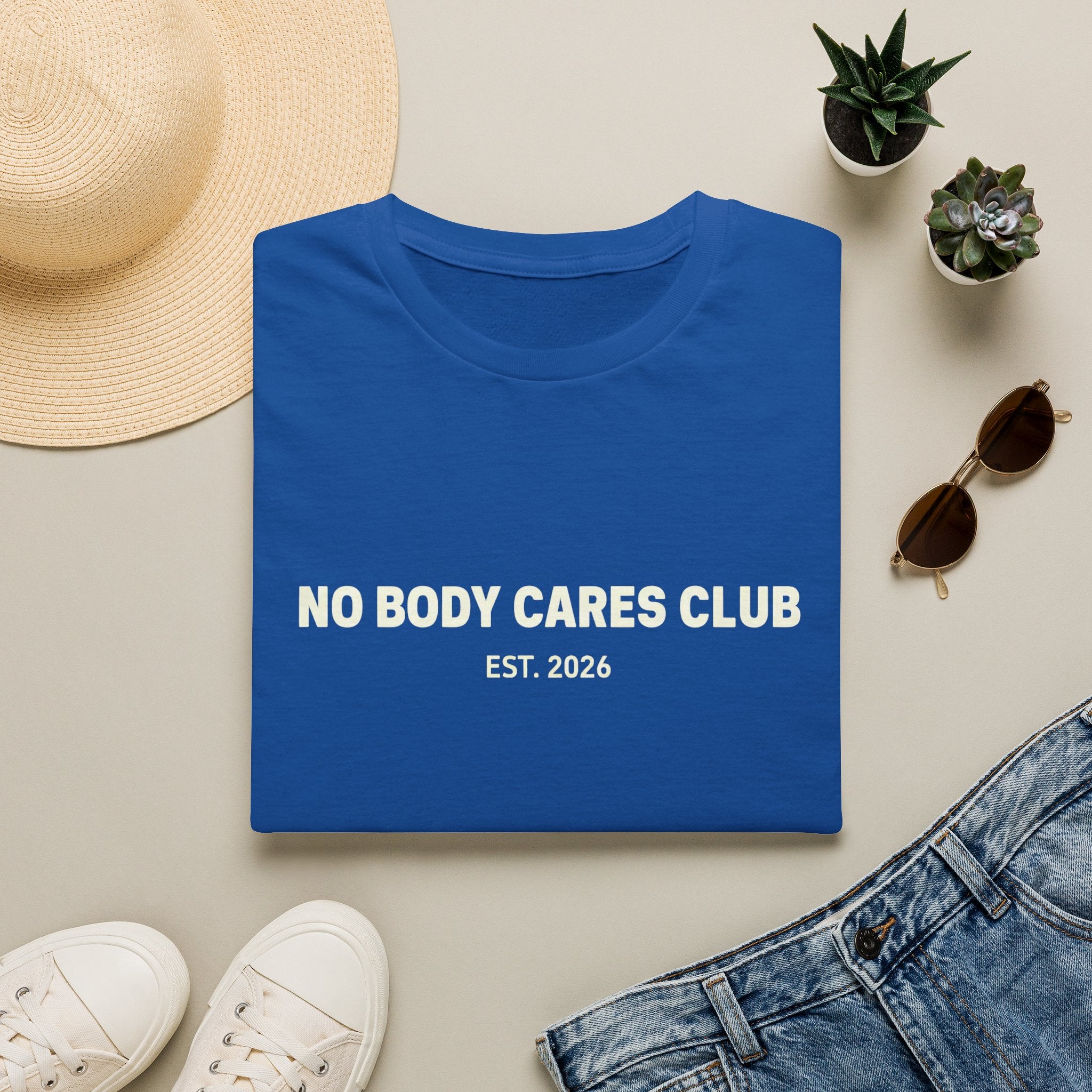 No Body Cares Club T-Shirt | Bold Text Tee, Established 2026