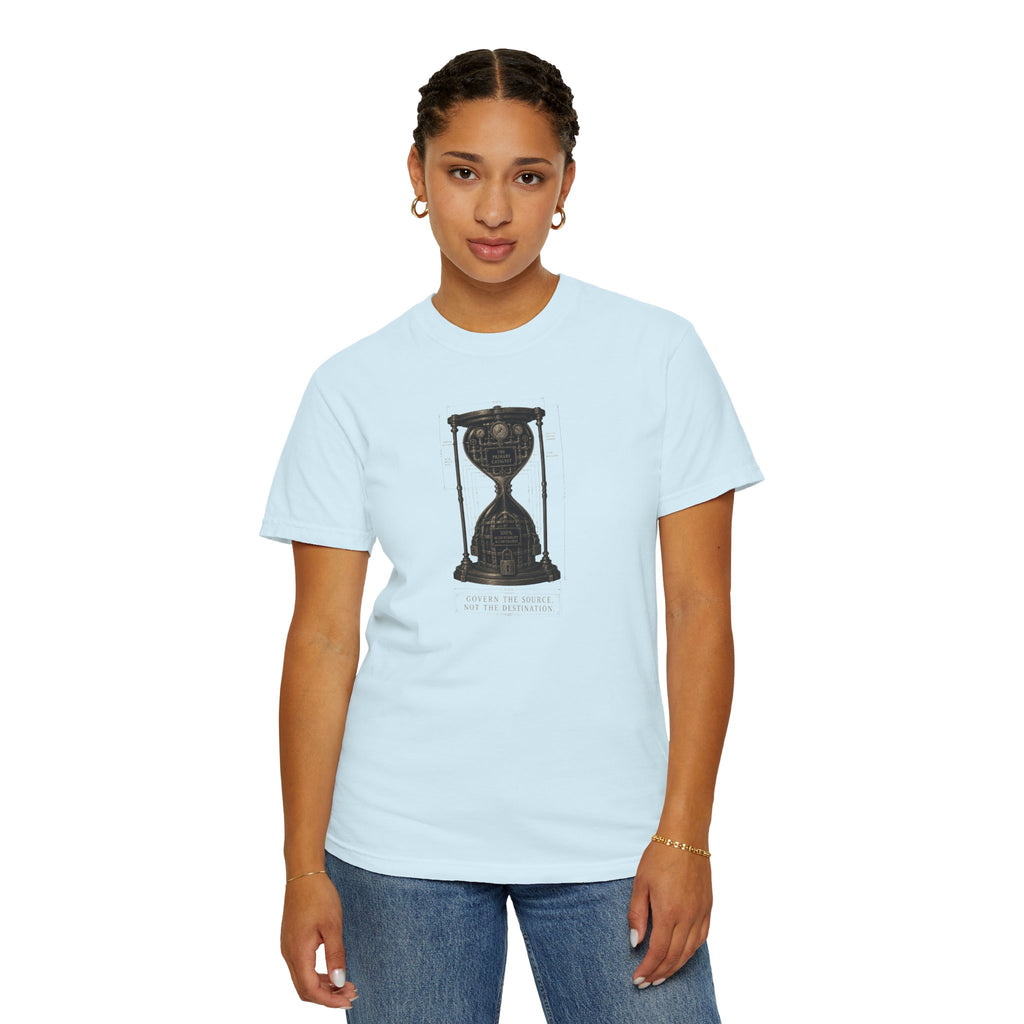 Hourglass Diagram Manage the Source Not the Destination T-shirt | Accountability Illustration