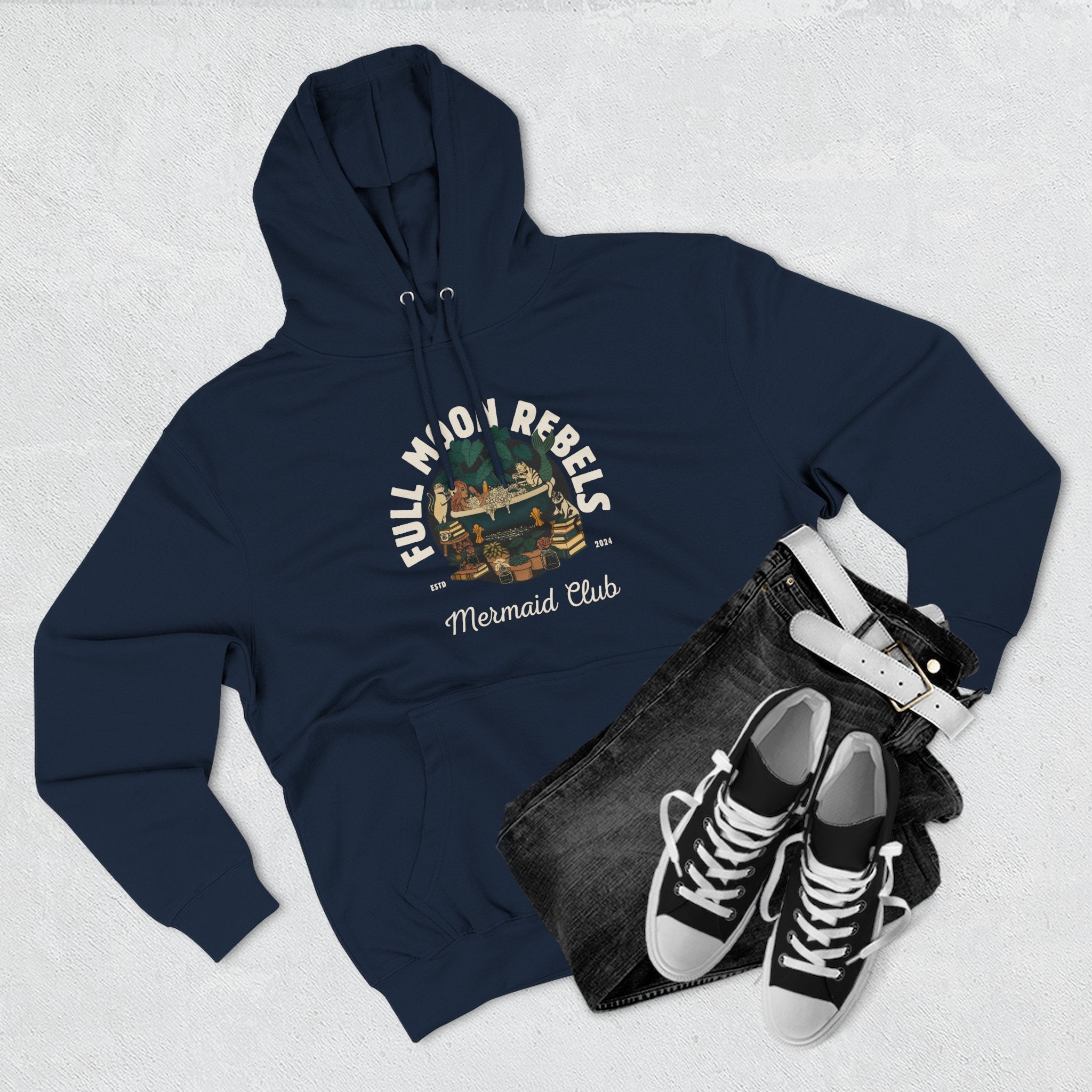 Mermaid Self-Care Hoodie — 'Me Time' Bathtub, Books & Cats Vibe
