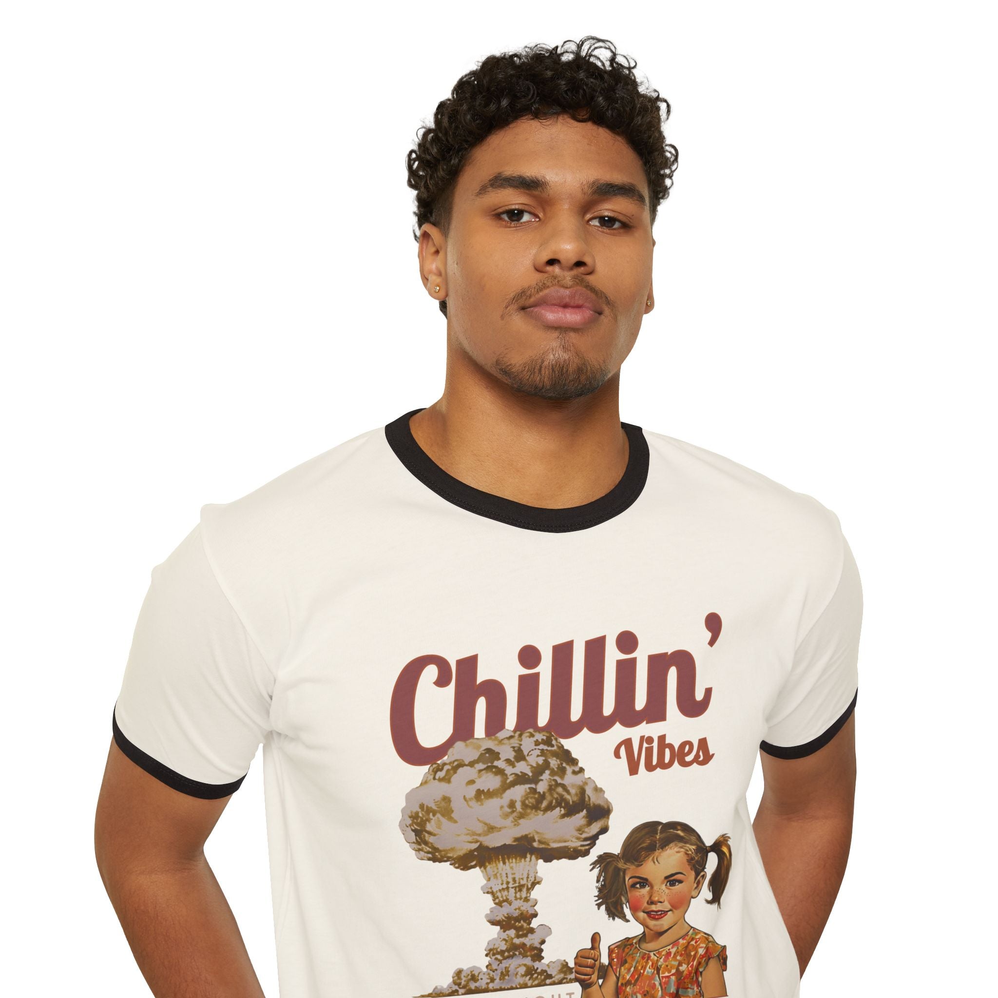 Chillin' Vibes Be The Light Not The Gaslight T-Shirt | Retro Mushroom Cloud Ringer