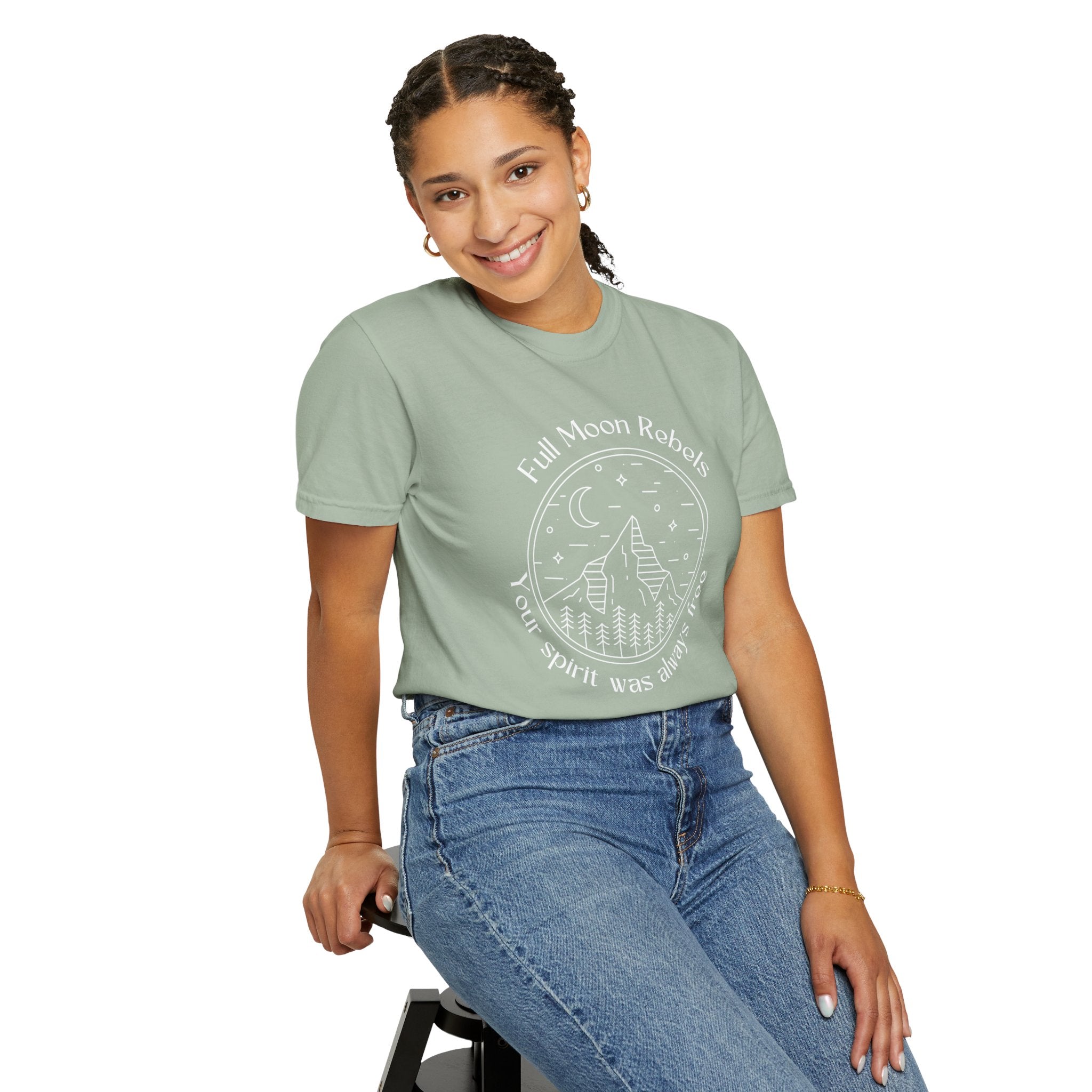 Full Moon Rebels mountain line art T-shirt | Your Spirit Was Always Free