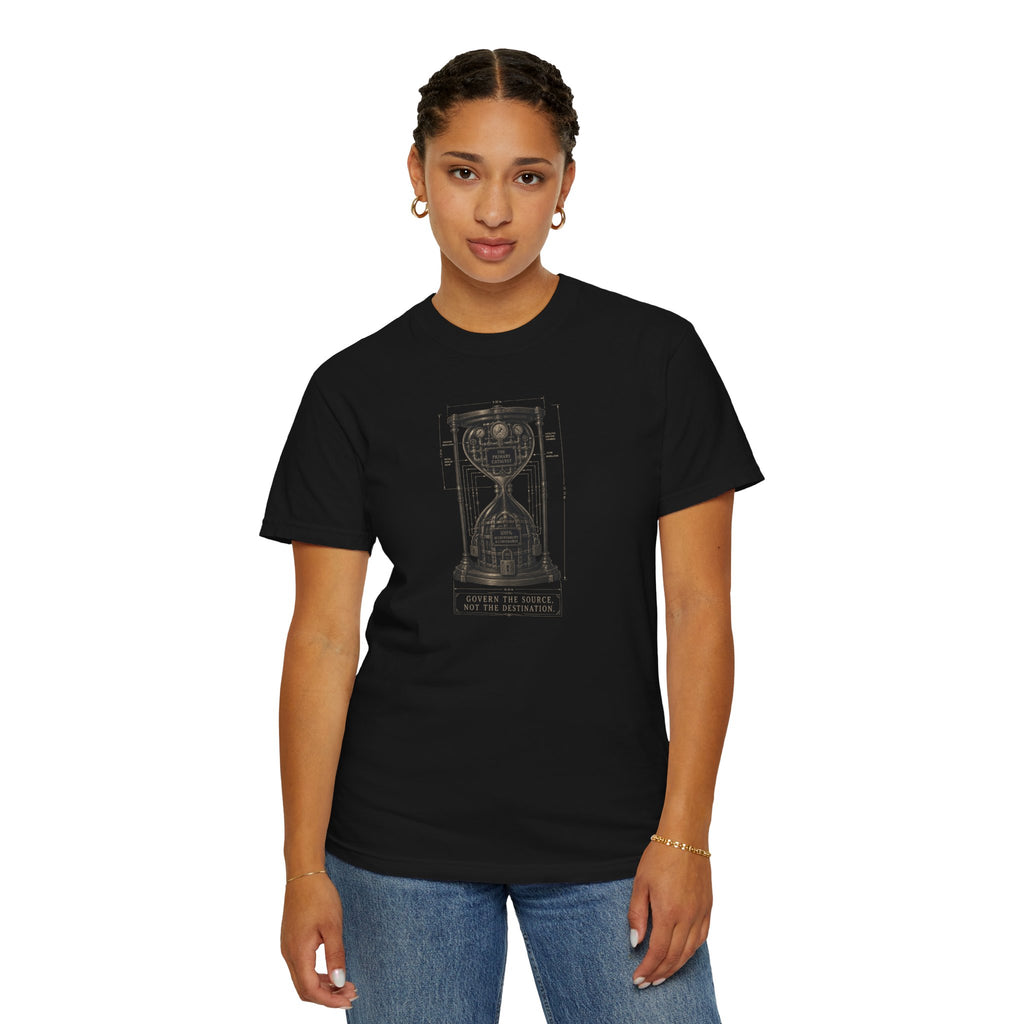 Hourglass Diagram Manage the Source Not the Destination T-shirt | Accountability Illustration