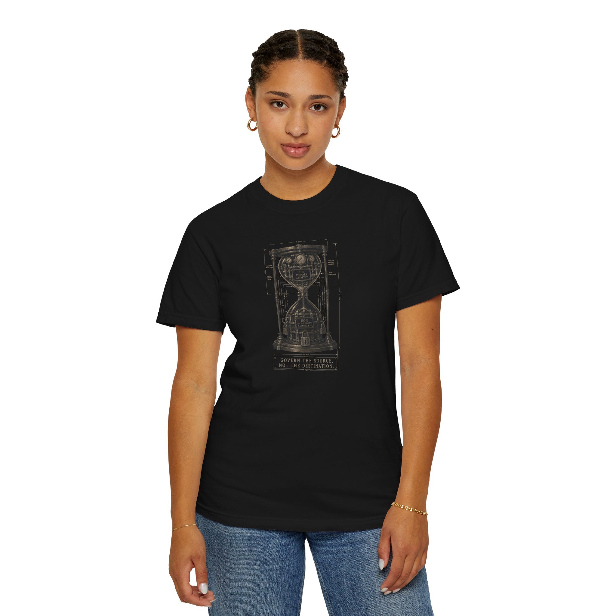 Hourglass Diagram Manage the Source Not the Destination T-shirt | Accountability Illustration
